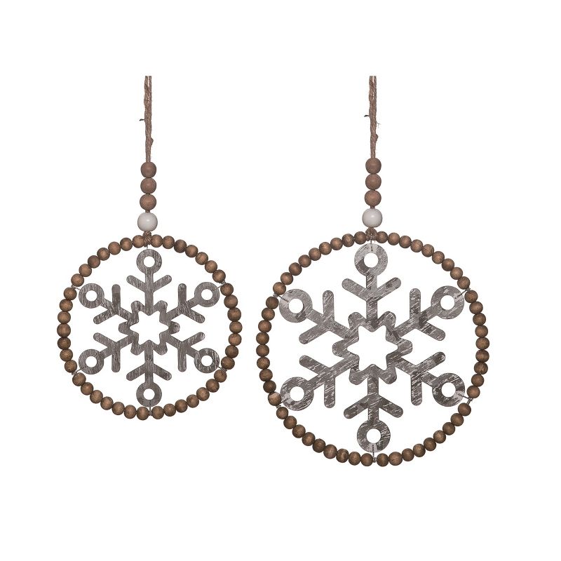 Transpac Metal 9 in. Multicolor Christmas Round Beaded Edge Snowflake Wall Decor Set of 2, 1 of 3