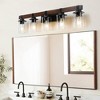35" Rustic 5-Light Vanity Light, Industrial Bathroom Wall Sconce with Glass Shades and Wood Accent, Modern Farmhouse Lighting Fixture (No Bulbs) - 2 of 4