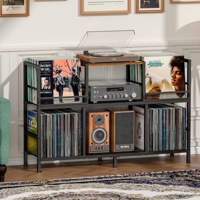 MOEPISY Record Player Stand, Turntable Stand with 3-Compartment Vinyl Storage Cabinet, Holds 300+ Albums