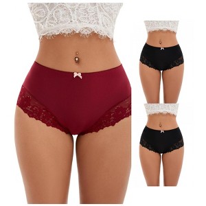 INSPIRE CHIC 3 Packs Women's Lace Trim High Waist Briefs Full-Coverage Lace Back Underwear Panties - 1 of 4
