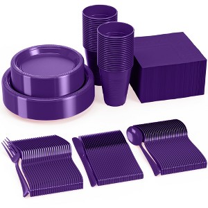 Crown Display 182 Pc Plastic Dinnerware Set: Includes 26 Each of 9''  Plates Disposable, 7'' Dessert Plates, 12oz Cups Napkins & Cutlery - 1 of 4