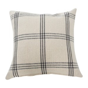 Storied Home Square Plaid Cotton Pillow Cover, Grey - 1 of 4