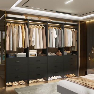 Aheaplus 24'' Freestanding Closet Organizer System with Hanging Rods and Drawers