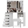 Corner Vanity Desk Set with 3-Folding Lighted Mirrors, Makeup Vanity Table with Charging Station, 5 Rotating Drawers and Storage Bench - 2 of 4