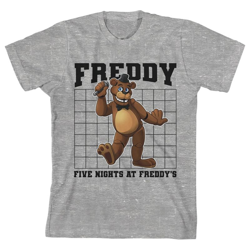 Five Nights At Freddy's Freddy With Microphone Boy's Athletic Heather T-shirt, 1 of 4