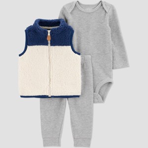 Carter's Just One You® Baby Boys' 3pc Long Sleeve Bodysuit with Pants and Vest Set - Blue - 1 of 4