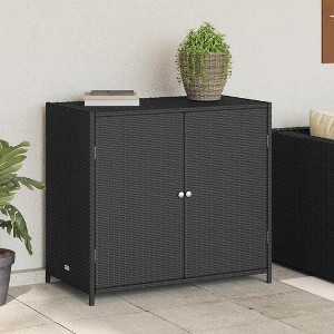Garden Storage Cabinet Black PE Rattan Medium Durable - 1 of 4
