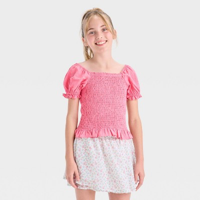 Girls' Short Sleeve Smock Chiffon Top - Cat & Jack™