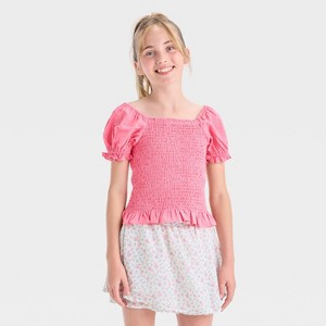 Girls' Short Sleeve Smock Chiffon Top - Cat & Jack™ - 1 of 3