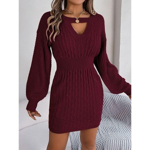Coolmee Womens Sweater Dress Long Sleeve Sexy Cut Out Bodycon Mini Fall Dress Fashion Ribbed Ladies Sweater Dress - 1 of 4