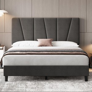 Adjustable Headboard Bed Frame – Linen Upholstered Platform Bed with Strong Wooden Slats, Metal & Wood Frame, No Box Spring Needed - 1 of 4