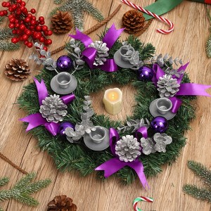 Coucheta Advent Wreath - Candle Holder with Ribbon, Glitter Branches & Pinecones, for Table Centerpiece & Winter Christmas Decor - 1 of 4