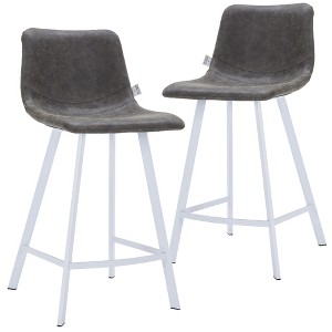 LeisureMod Elland Leather Bar Stool – Modern Counter Height Stool with White Stainless Steel Legs for Kitchen Island or Home Bar Set of 2 - 1 of 4