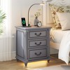 Fredees Farmhouse Nightstand with Hidden Drawer and 3 Large Storage Drawers, Smart Bedside End Table with LED Light and Human Sensor Charging Station - 3 of 4