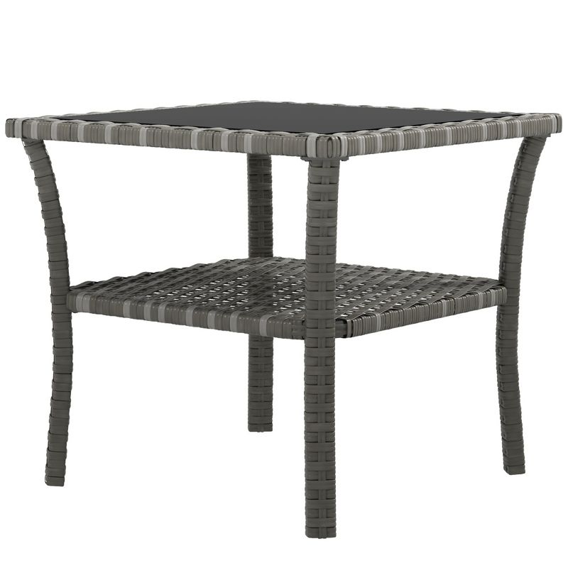 Outsunny 2-Tier Design Patio Wicker Coffee Table, Aluminum, Glass Top Side Table, 4 of 7