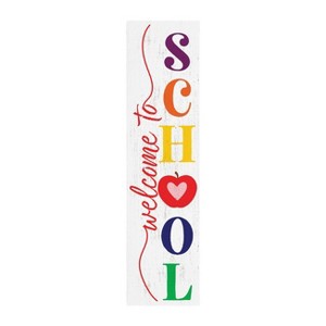 HomeRoots 36" White And  Red Solid Wood Welcome To School Porch Sign - 1 of 4