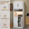 71 Inch Tall Kitchen Pantry Cabinet with Microwave Stand & Led Lights, Hutch Storage Cabinet, Slim Wood Cupboard for Dining Rooms, Apartments, White - 3 of 4