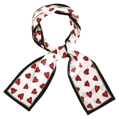 Allegra K Women's Silky Ribbon Heart Print Skinny Scarves Long Hairband Handbag Wrap 10x96cm/4x38" 1 Pc