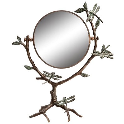 SPI Home Dragonfly on Branch Mirror – Brass Wall Accent with Nature Motif, 15" Tall