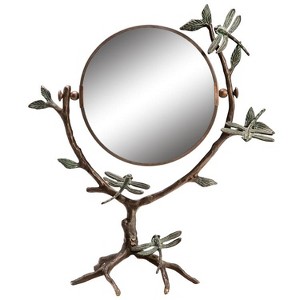 SPI Home Dragonfly on Branch Mirror – Brass Wall Accent with Nature Motif, 15" Tall - 1 of 3