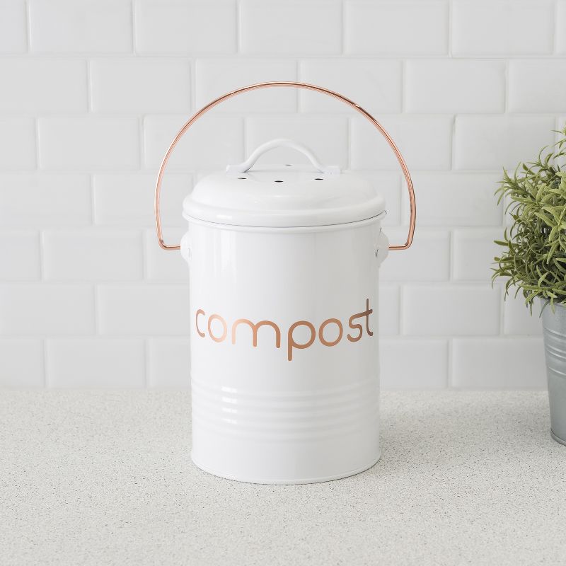 Home Basics Grove Compact Countertop Compost Bin, White, 4 of 7