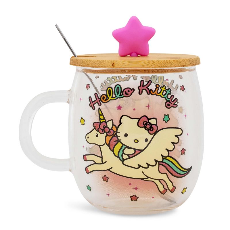 Silver Buffalo Sanrio Hello Kitty Glass Mug With Star-Topper Lid and Spoon | Holds 17 Ounces, 1 of 9