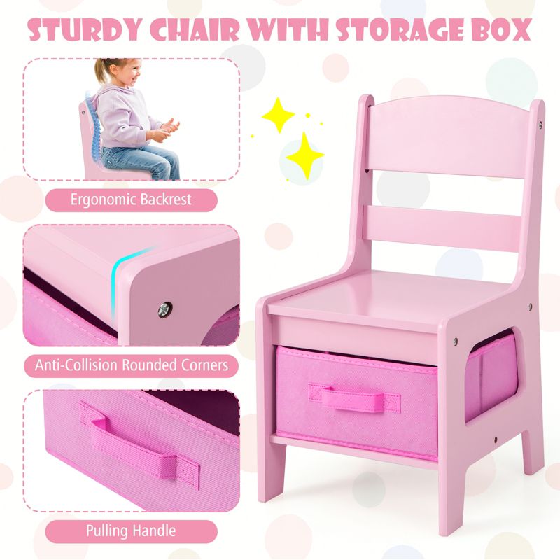 Tangkula Kids Table and Chair Set - 3 in 1 Activity Table w/Reversible Tabletop & Storage Drawers for Drawing Reading Pink, 5 of 11