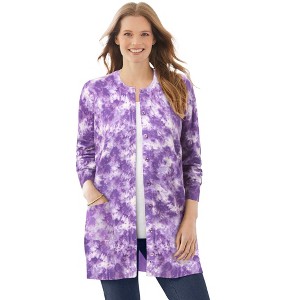 Woman Within Plus Size Perfect Longer-Length Cotton Cardigan - 1 of 4