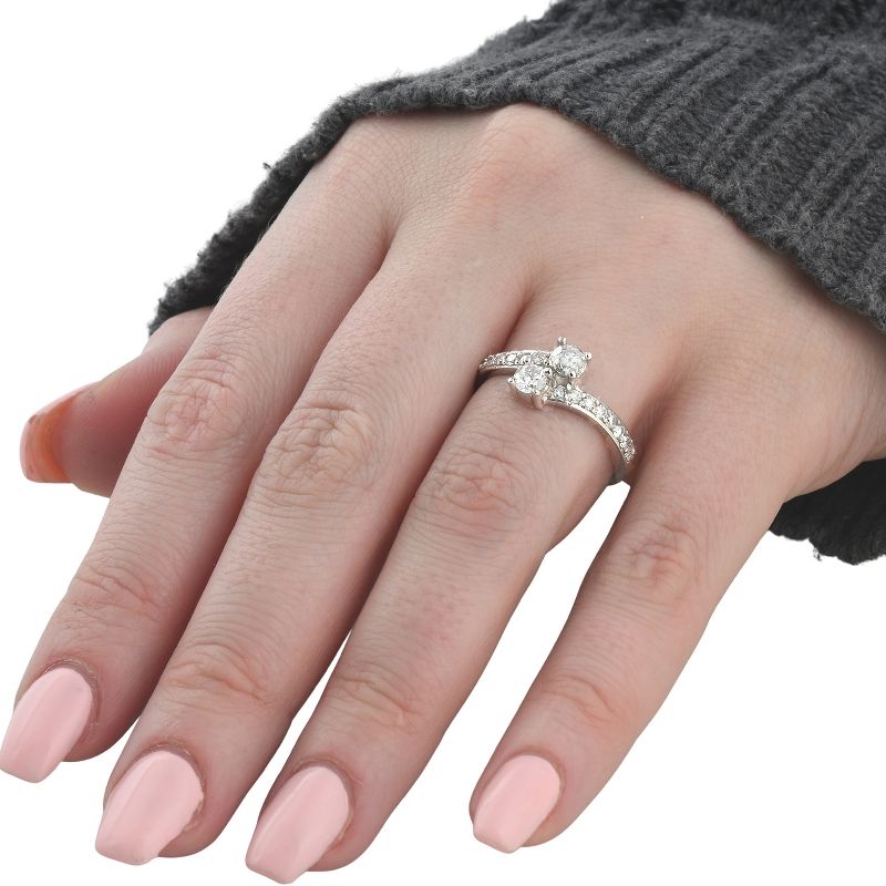 Pompeii3 1 Carat Forever Us Diamond Two Stone Engagement Ring 10K White Gold, 5 of 8