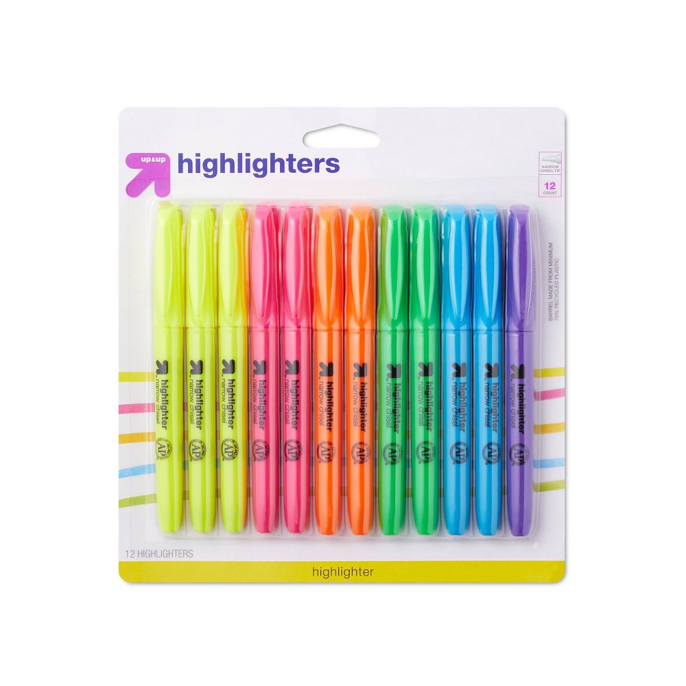 Photos - Felt Tip Pen Highlighters Narrow Chisel Tip Multicolor 12ct - up & up™