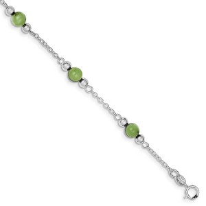 Black Bow Jewelry Green Jade in Rhodium-Plated Sterling Silver, Beaded Anklet, 9 Inch - 1 of 4