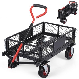 360 Lbs Steel Garden Cart, Heavy Duty Steel Garden Dump Cart Utility Wagon, Metal Garden Wagon with 180° Rotating Pull Handle, Removable Sides - 1 of 4