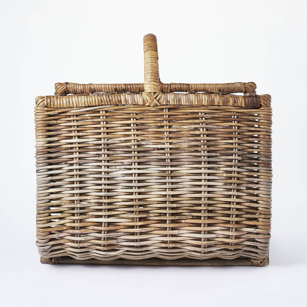 20" x 15" Rattan Woven Log Holder with Handle Gray/Natural - Threshold designed with Studio McGee