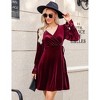 Clearlove Women Velvet Dress Long Ruffled Sleeve v Neck Dresses with Belt - 4 of 4
