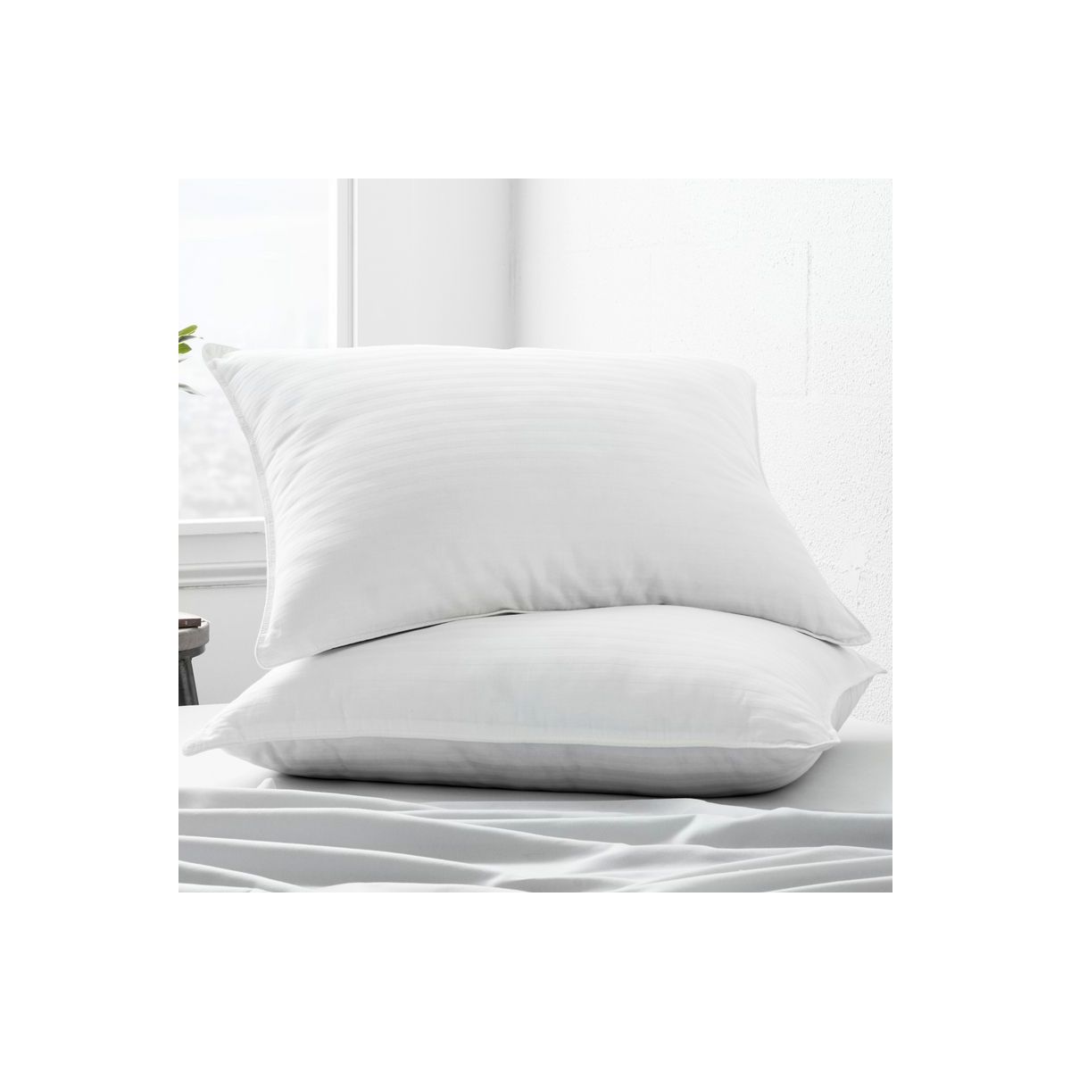 Set of 2 Cooling Gel Fiber Bed Pillows With 100% Cotton Cover - Becky Cameron, White, Standard