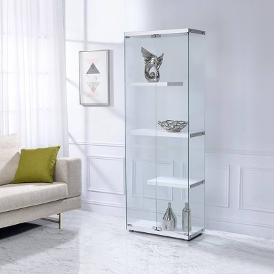 Maxwell Transitional Glam 68'' Transparent Glass Curio Cabinet