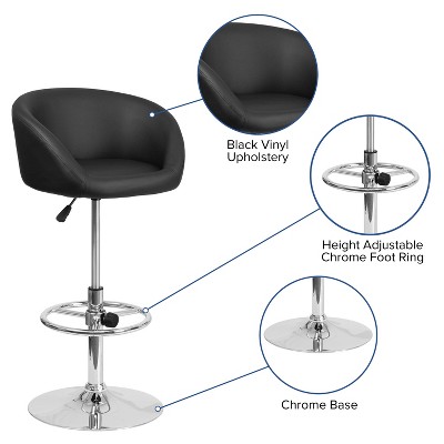 Modern Adjustable Black Vinyl Swivel Barstool with Chrome Base