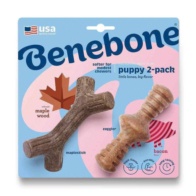 Benebone Puppy Pack Dog Chew Toys - Maple Wood/Bacon - XS - 2pk, 1 of 13