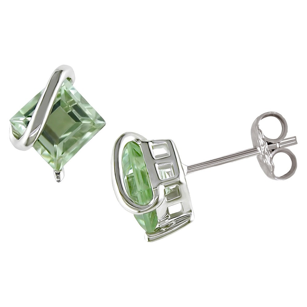 Photos - Earrings 2.24 CT. T.W. Square Shaped Green Amethyst Pin Stud  in Sterling S