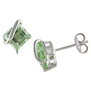 2.24 CT. T.W. Square Shaped Green Amethyst Pin Stud Earrings in Sterling Silver - Light Green