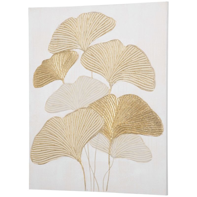 HOMCOM Hand-Painted Canvas Wall Art for Living Room Bedroom, Painting Gold Ginkgo Leaves, 39.25" x 31.5", 5 of 8