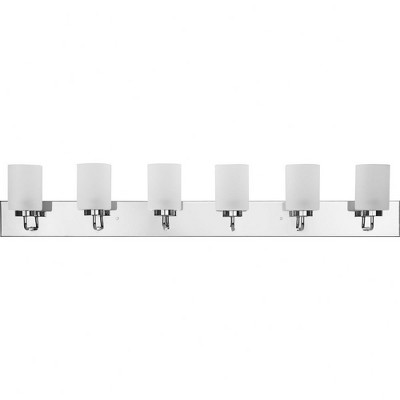 Progress Lighting Merry Collection 6-Light Brushed Nickel Bath Vanity Light, Etched Glass, Damp Rated