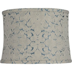 Springcrest 13" Top x 14" Bottom x 10" High x 10" Slant Print Lamp Shade Replacement Medium Plaska Blue Drum Modern Fabric Softback Washer Harp Finial - 1 of 4