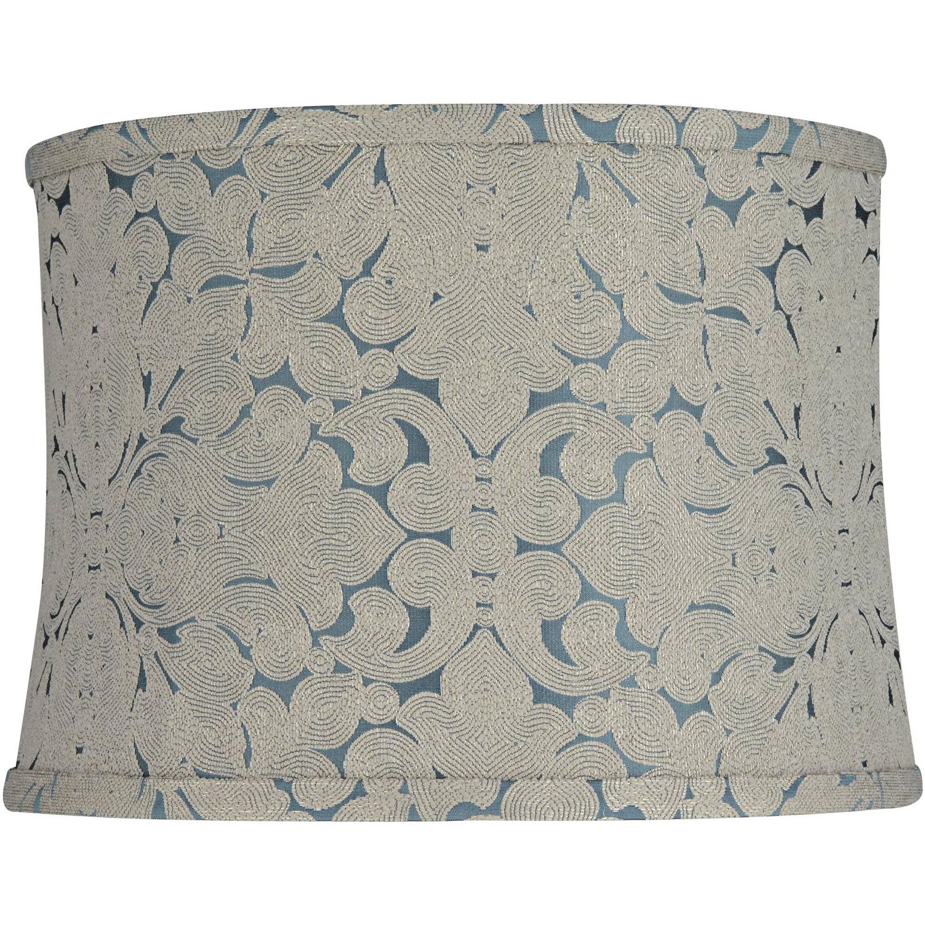 Springcrest 13" Top x 14" Bottom x 10" High x 10" Slant Print Lamp Shade Replacement Medium Plaska Blue Drum Modern Fabric Softback Washer Harp Finial