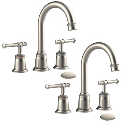 Widespread Brushed Nickel Bathroom Faucet, Classical 8-inch Bathroom Faucet