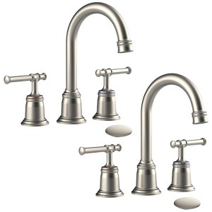 Widespread Brushed Nickel Bathroom Faucet, Classical 8-inch Bathroom Faucet - 1 of 4