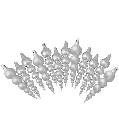 Northlight 12ct Silver Splendor Shatterproof 2-Finish Finial Christmas Ornaments 6"