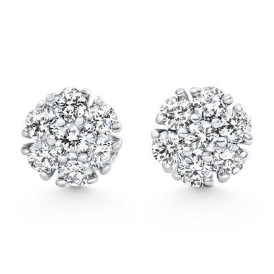 Pompeii3 3/4Ct Diamond Cluster 7-Stone Pave Studs Screwback Earrings 14k Gold Lab Created