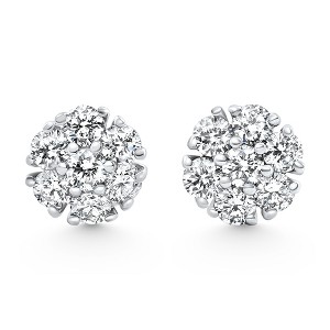 Pompeii3 3/4Ct Diamond Cluster 7-Stone Pave Studs Screwback Earrings 14k Gold Lab Created - 1 of 3