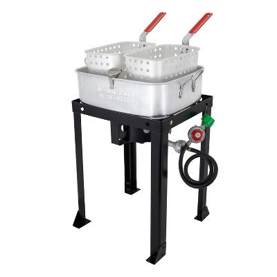 18qt Dual Basket Fryer TBAPF-18C Black: CHARD Propane Cooker, CSA Certified, Cast Iron Frame